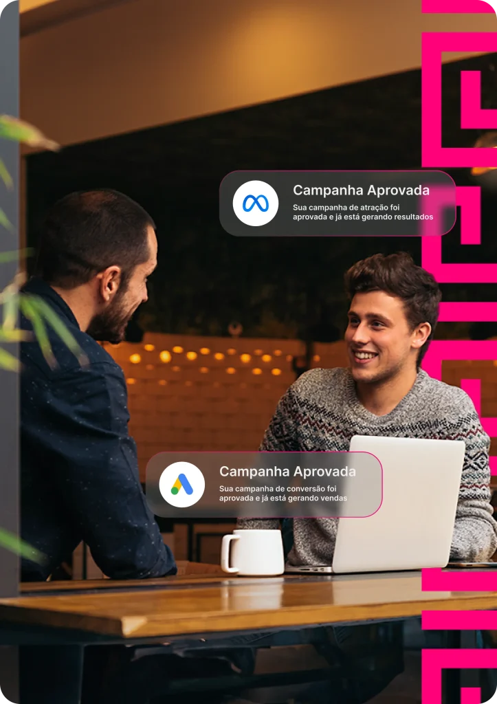 Assessor de marketing da Hermes conversando com dono de restaurante sobre o resultado das suas campanhas